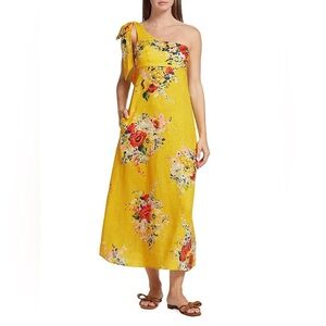 Zimmermann Alight Floral Linen Midi Dress Yellow